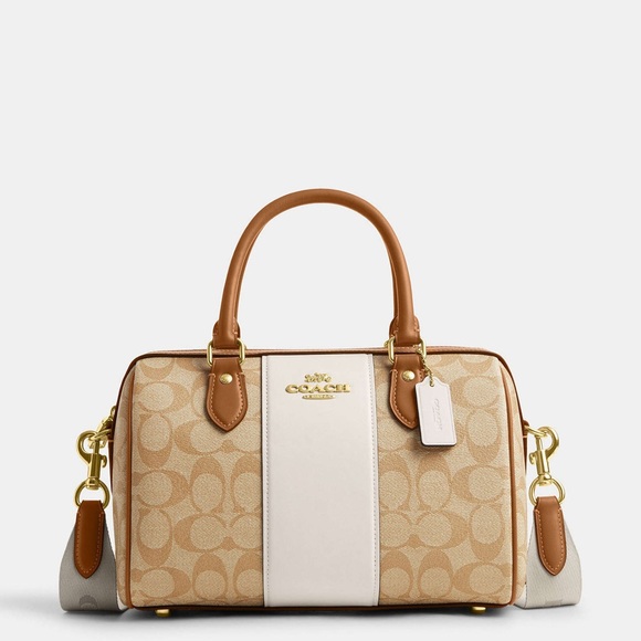 Coach Tan and Cream Satchel with Gold Accents